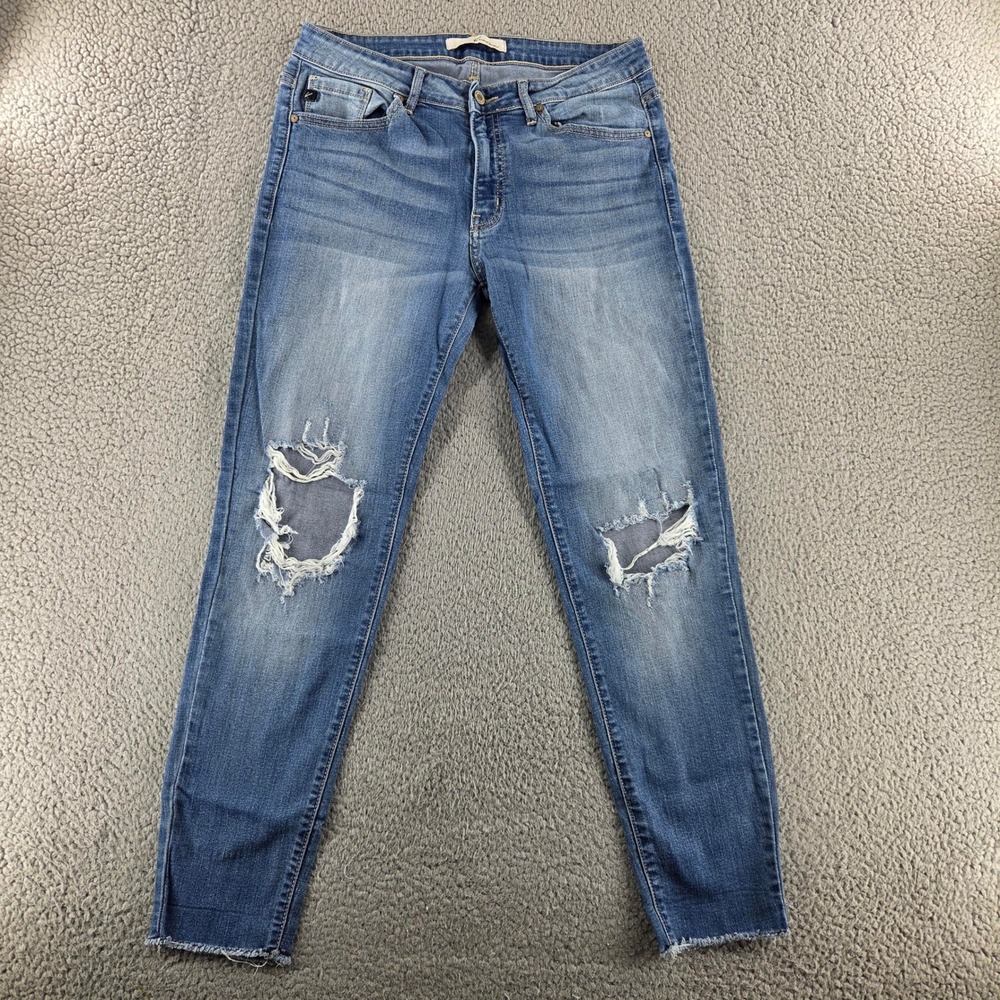 KanCan Jeans Womens 29 Blue Distressed Mid Rise Skinny Raw Hem Stretch Denim